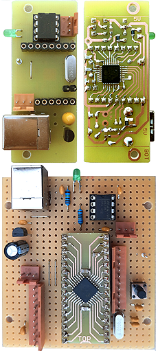 photo of assembled PCB and Veroboard